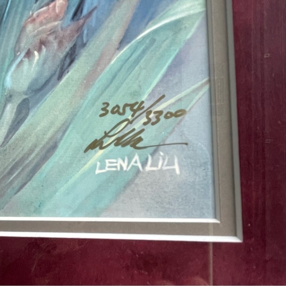 Lena Liu Floral Handsigned Artwork Print Peach And Purple Irises Limited Edition - Picture 2 of 11